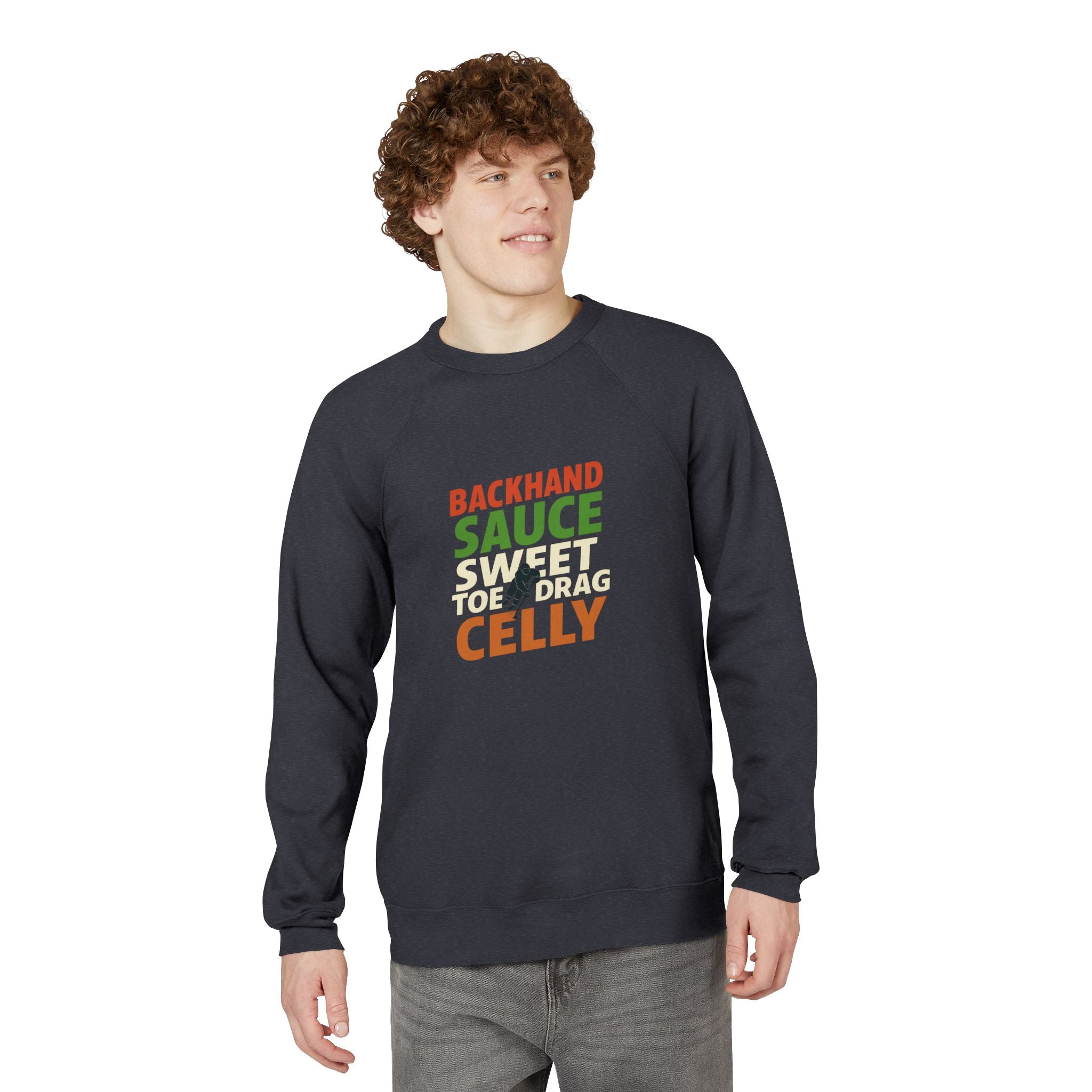 Canadian Hockey Slang Backhand Sauce Celly Sweatshirt | Raglan Sponge Fleece