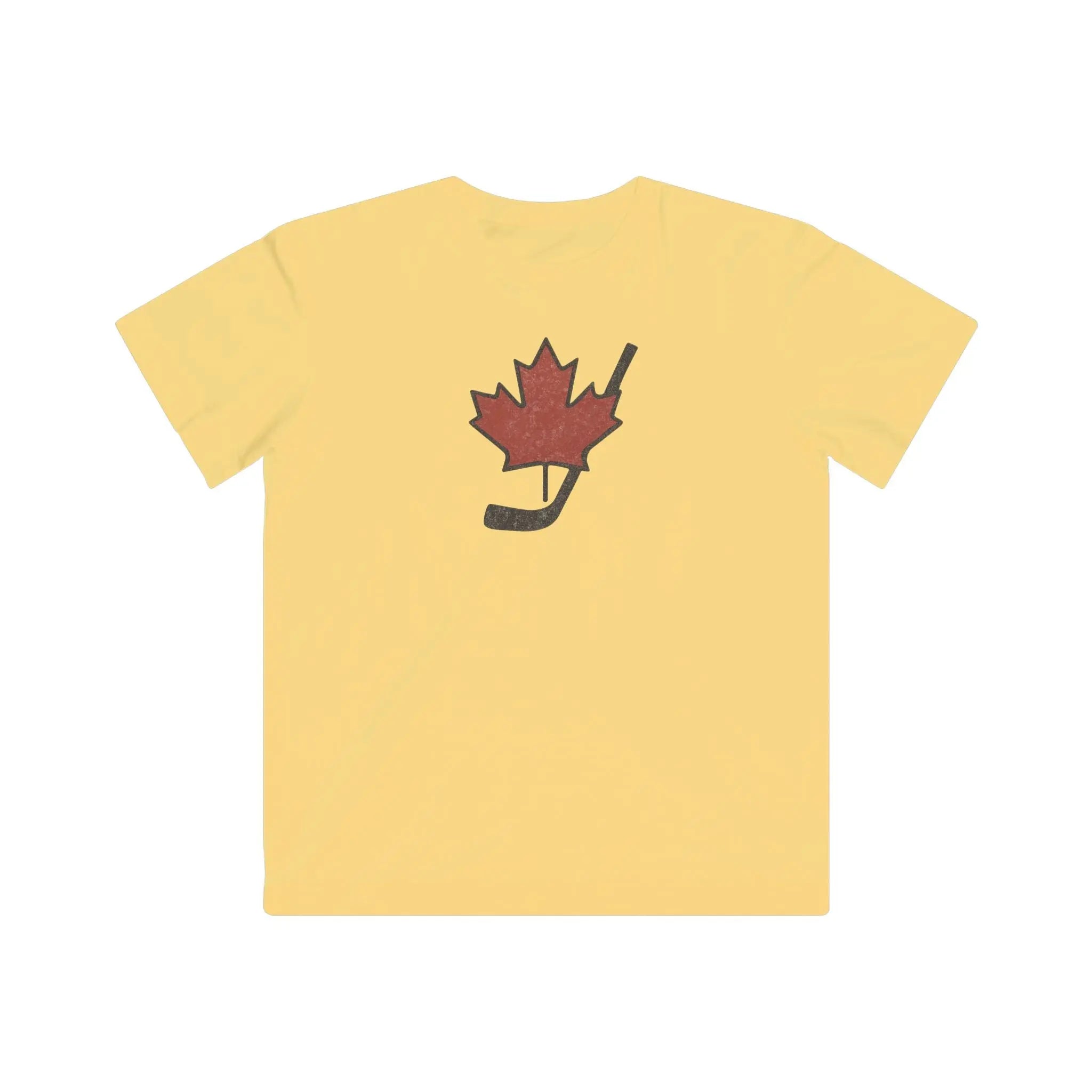 Vintage Canada Maple Leaf Youth Hockey Stick T-Shirt – Distressed Graphic Tee for Hockey Fans Printify