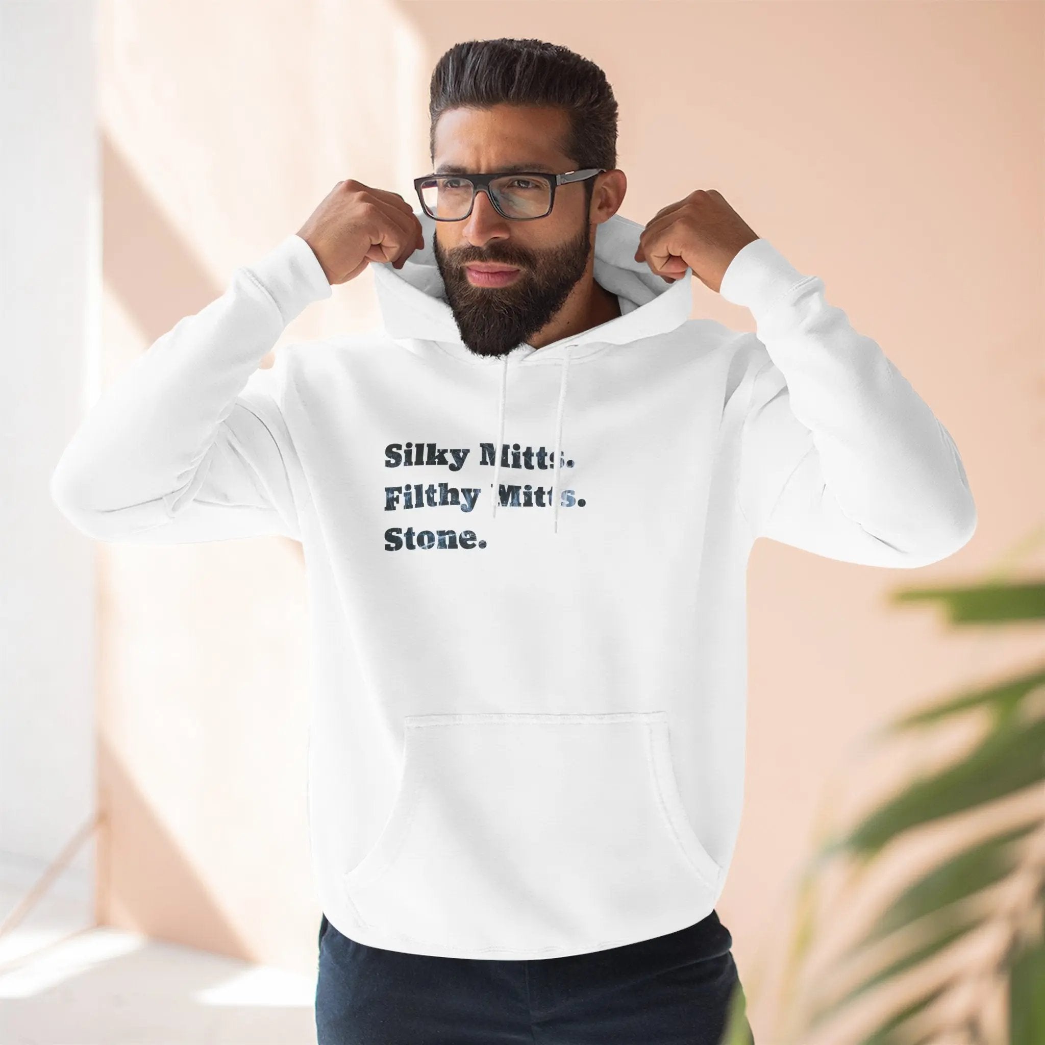 Fleece Hoodie Canadian Slang Series Silky Mitts Filthy Mitts Stone Hockey Saying Printify