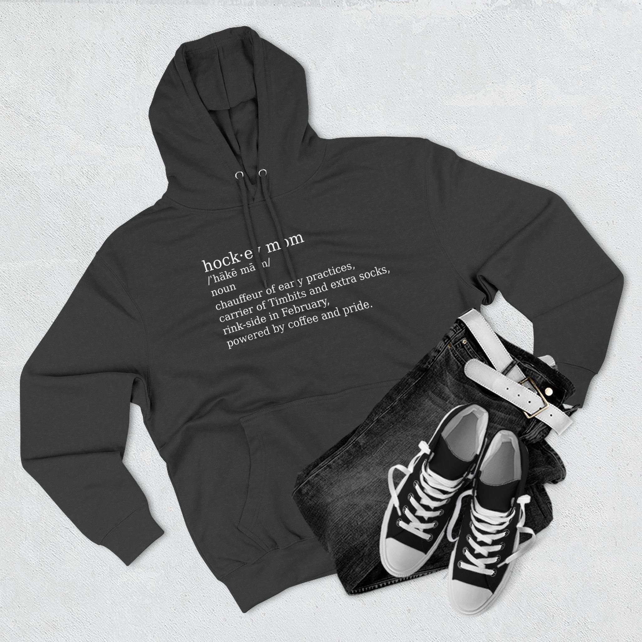 Funny Hockey Mom Definition Hoodie | Canadian Hockey Mom, Timbits, Rink Side, Powered by Coffee