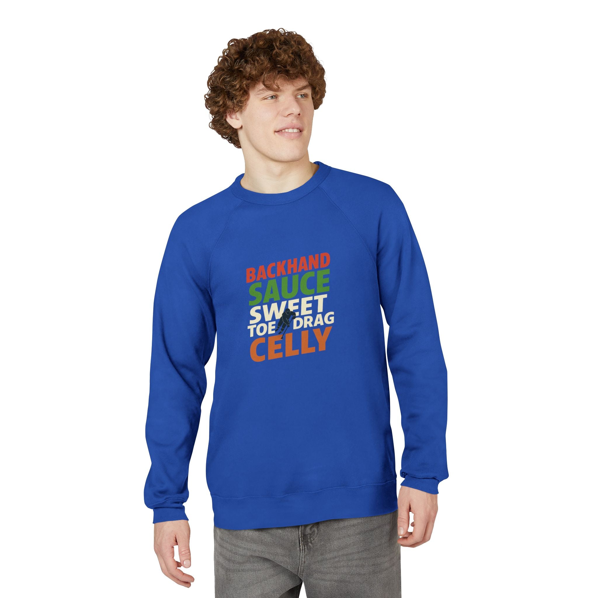 Canadian Hockey Slang Backhand Sauce Celly Sweatshirt | Raglan Sponge Fleece