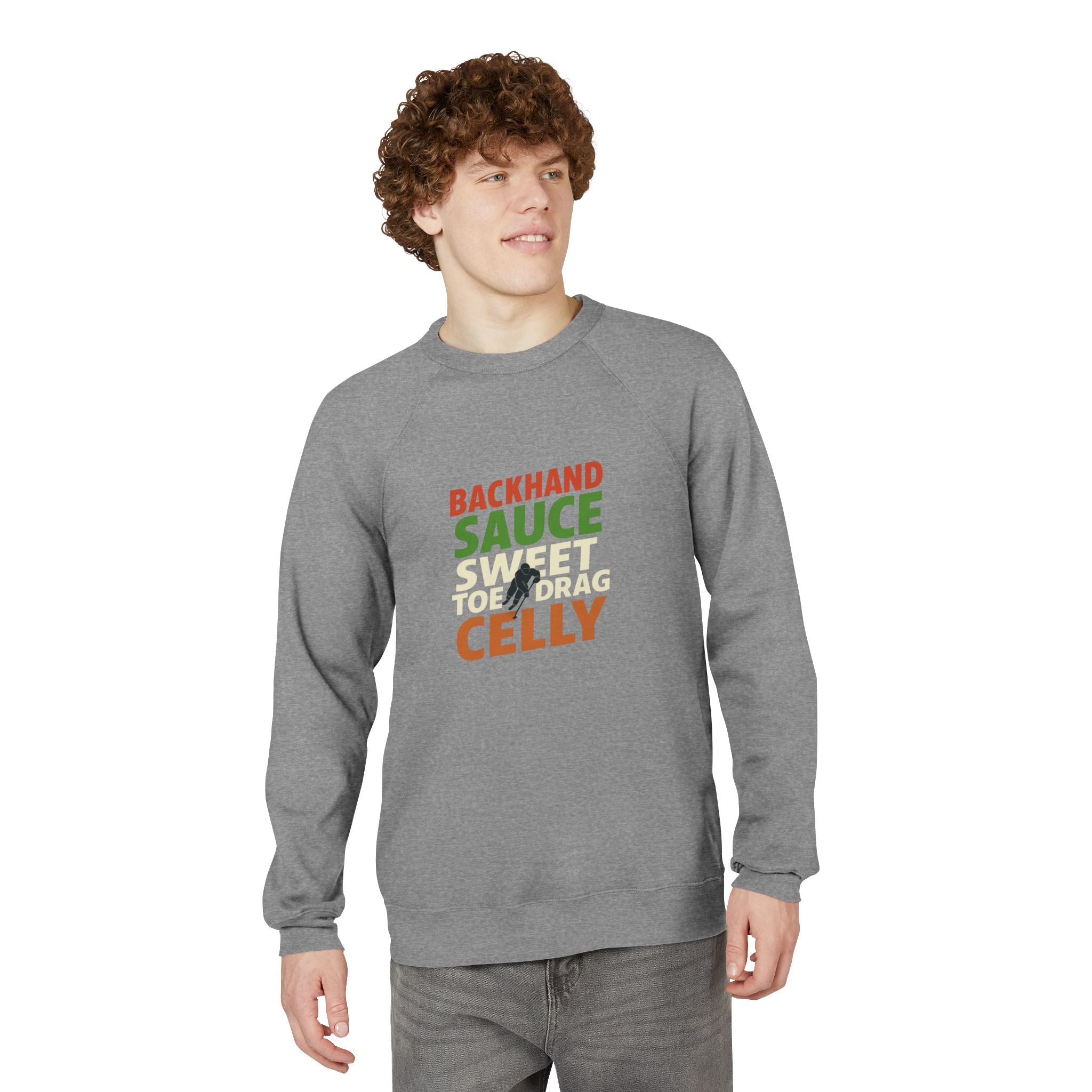 Canadian Hockey Slang Backhand Sauce Celly Sweatshirt | Raglan Sponge Fleece