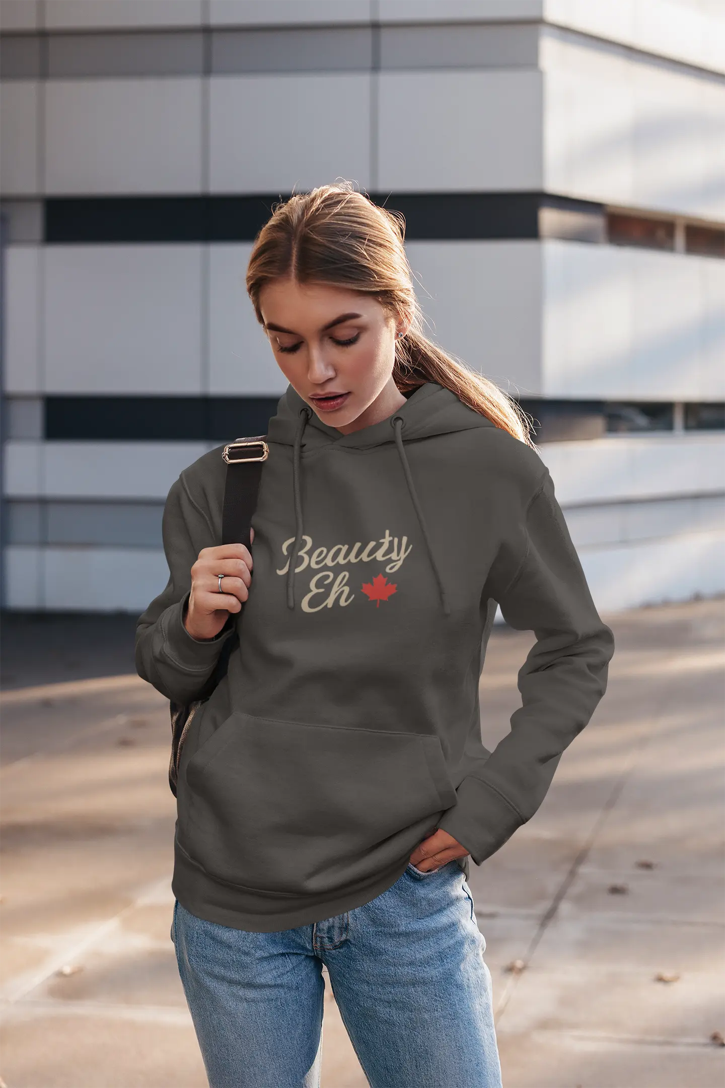 Beauty Eh Canadian Hoodie - Maple Leaf Pride Pullover Sweatshirt - Womens Canada Day Apparel - Cozy Fleece Lined Hooded Sweatshirt Printify