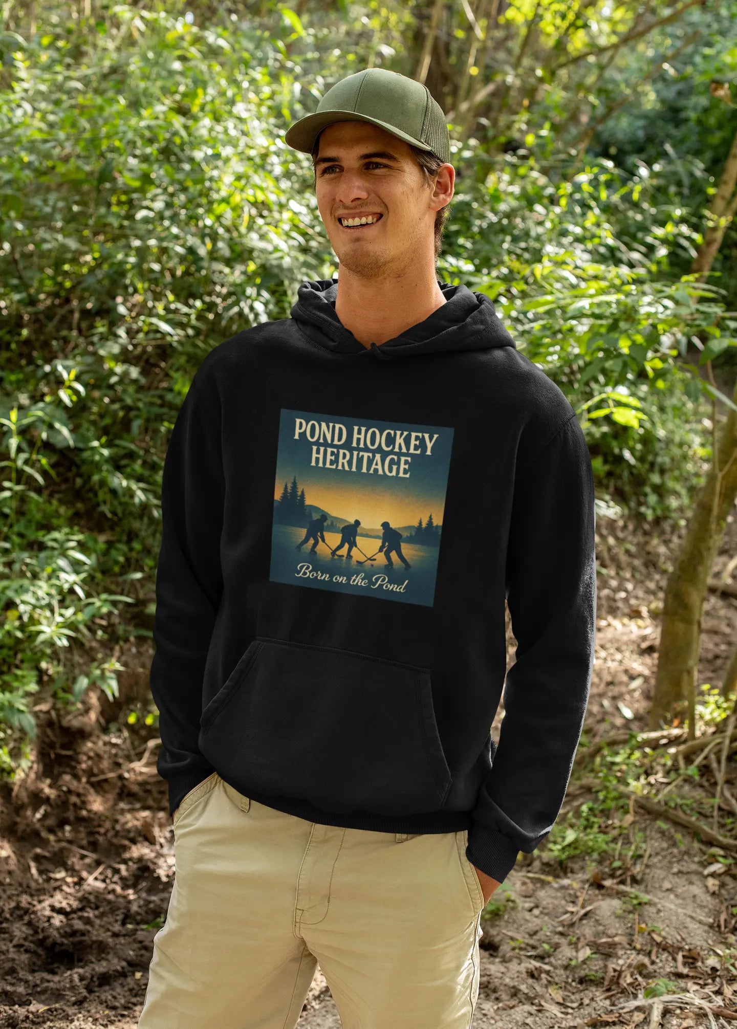 Pond Hockey Heritage Fleece Hoodie, Cozy Winter Apparel, Outdoor Sports Wear, Comfortable Layering, Great for Gifts & Celebrations Printify