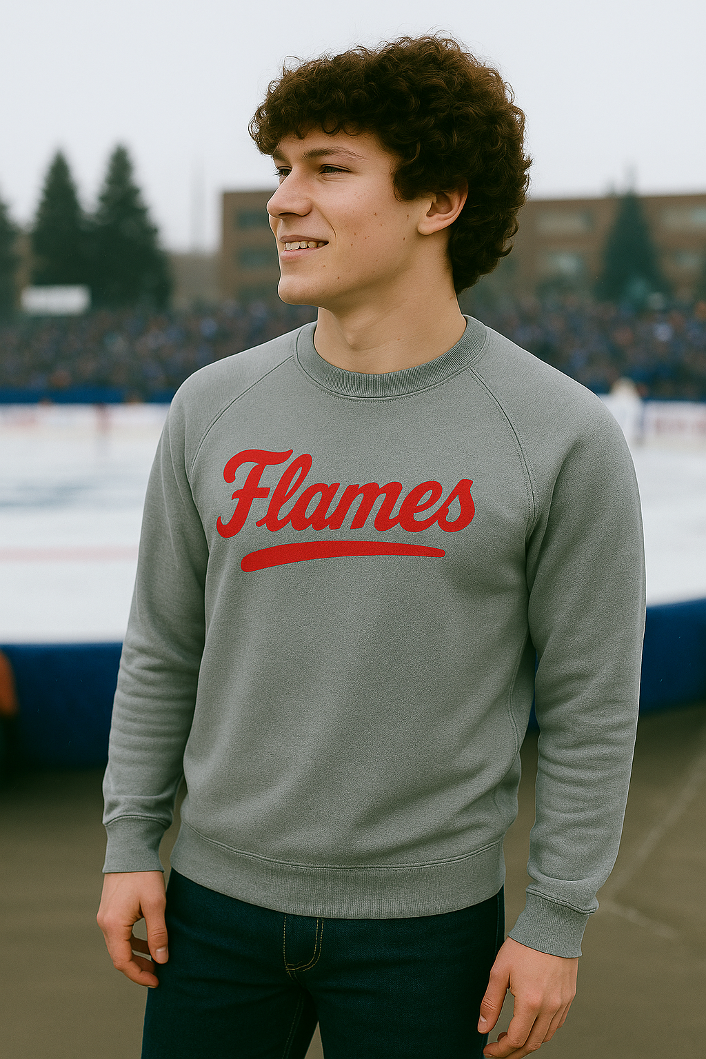 FLAMES Script Raglan Sweatshirt — Vintage Sports Crewneck