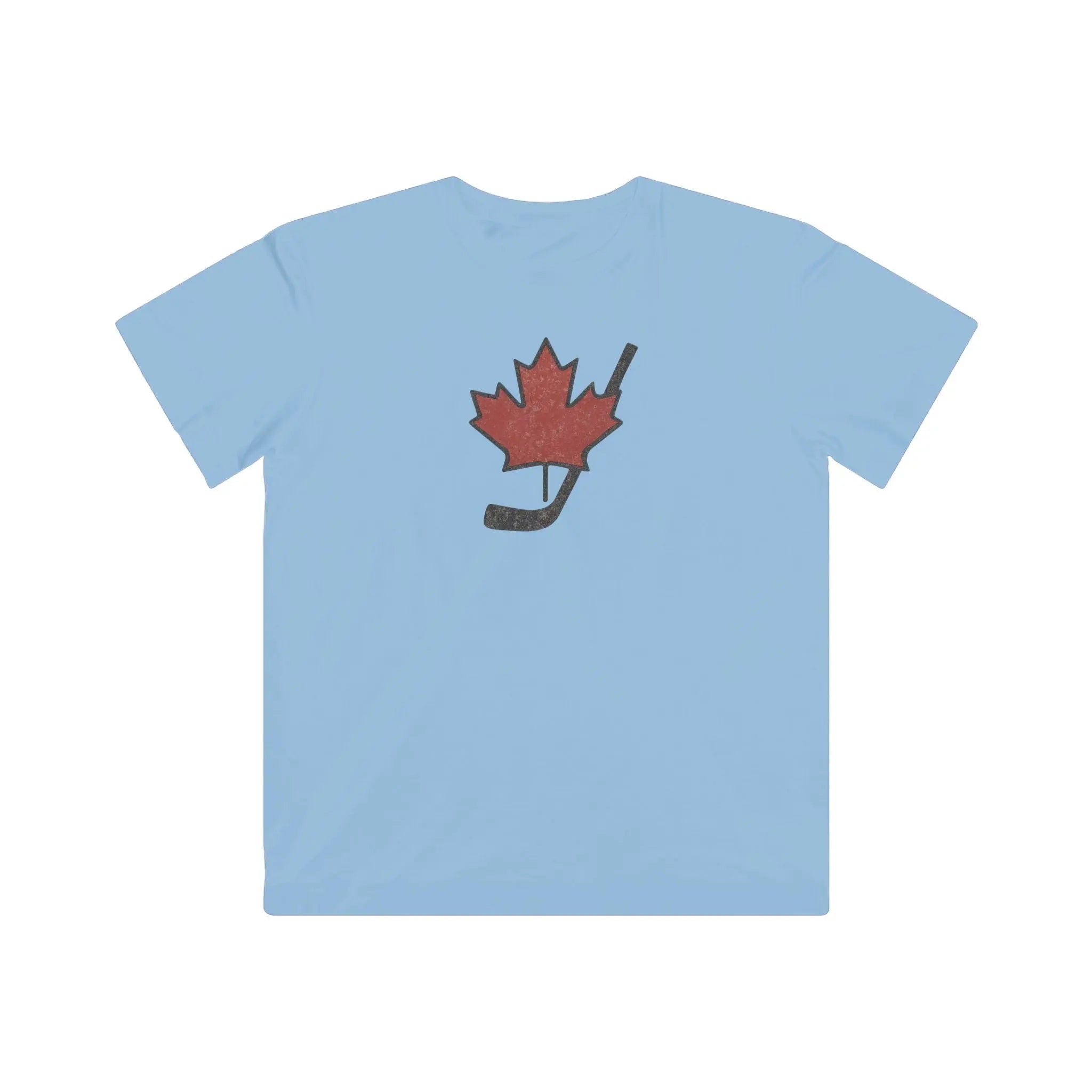 Vintage Canada Maple Leaf Youth Hockey Stick T-Shirt – Distressed Graphic Tee for Hockey Fans Printify