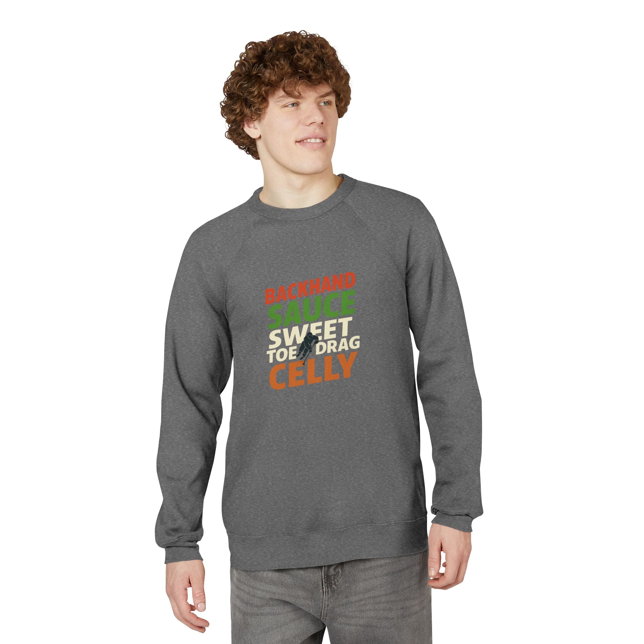 Canadian Hockey Slang Backhand Sauce Celly Sweatshirt | Raglan Sponge Fleece