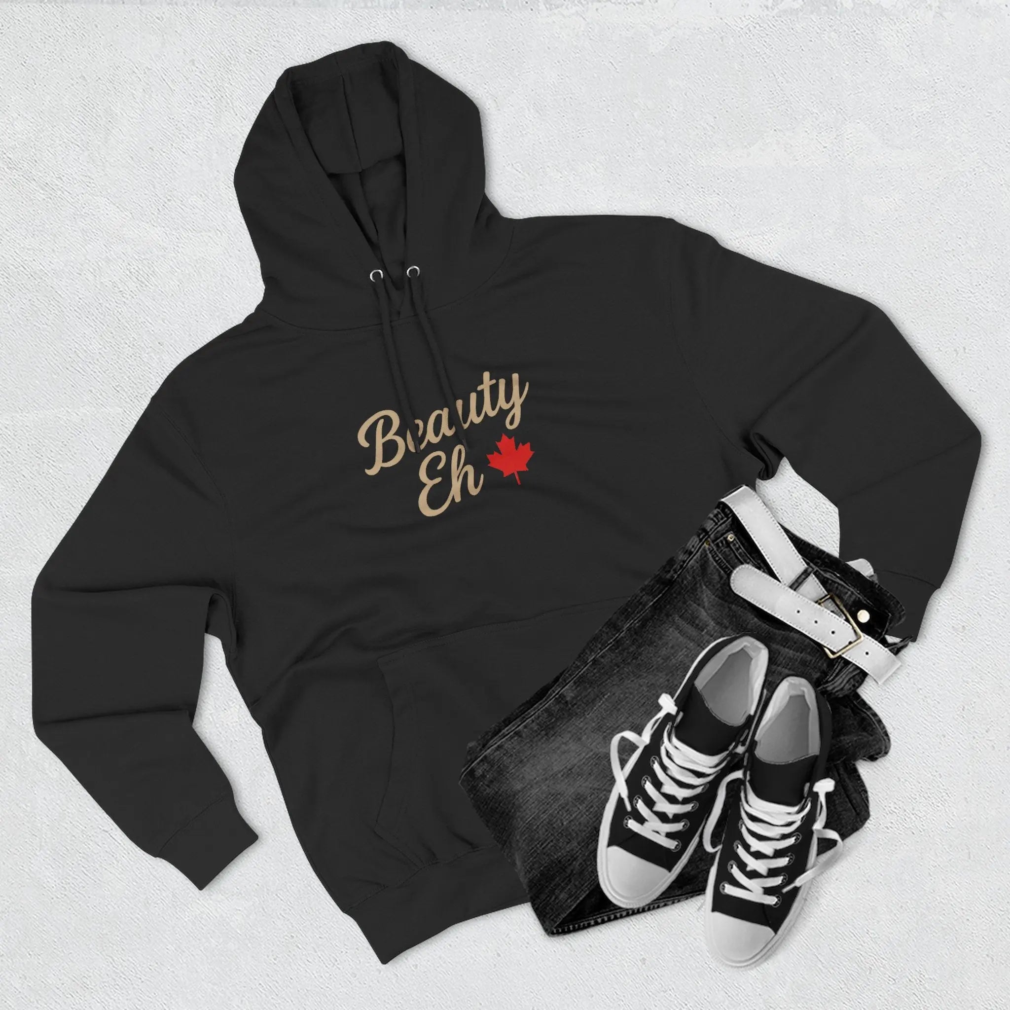 Beauty Eh Canadian Hoodie - Maple Leaf Pride Pullover Sweatshirt - Womens Canada Day Apparel - Cozy Fleece Lined Hooded Sweatshirt Printify