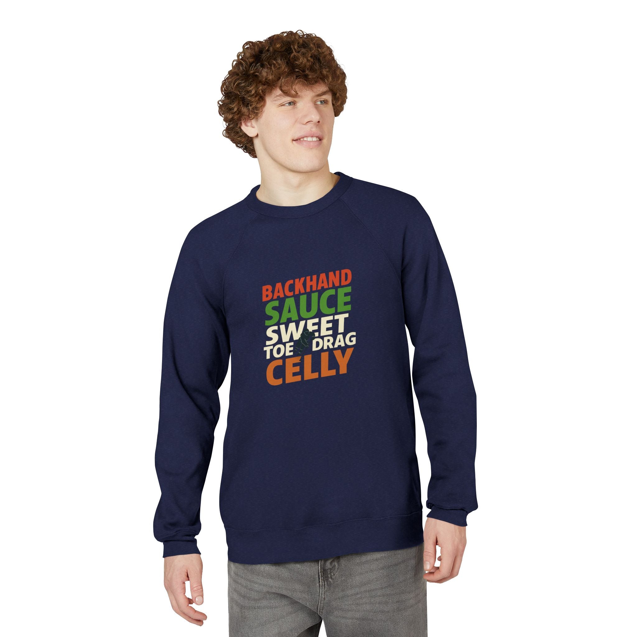 Canadian Hockey Slang Backhand Sauce Celly Sweatshirt | Raglan Sponge Fleece