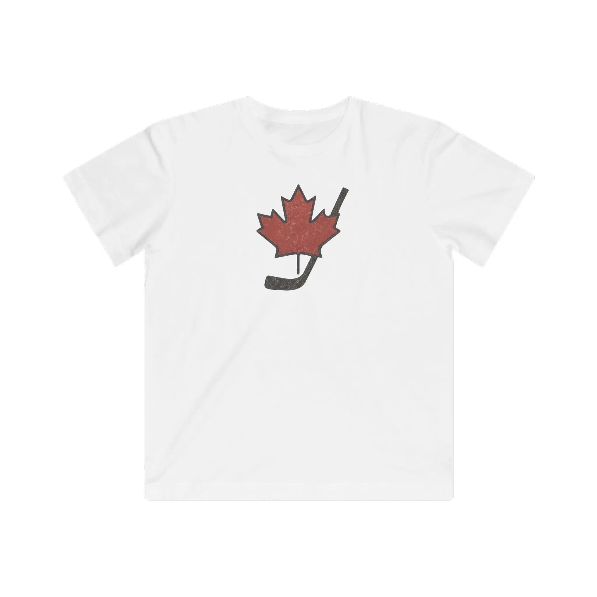 Vintage Canada Maple Leaf Youth Hockey Stick T-Shirt – Distressed Graphic Tee for Hockey Fans Printify