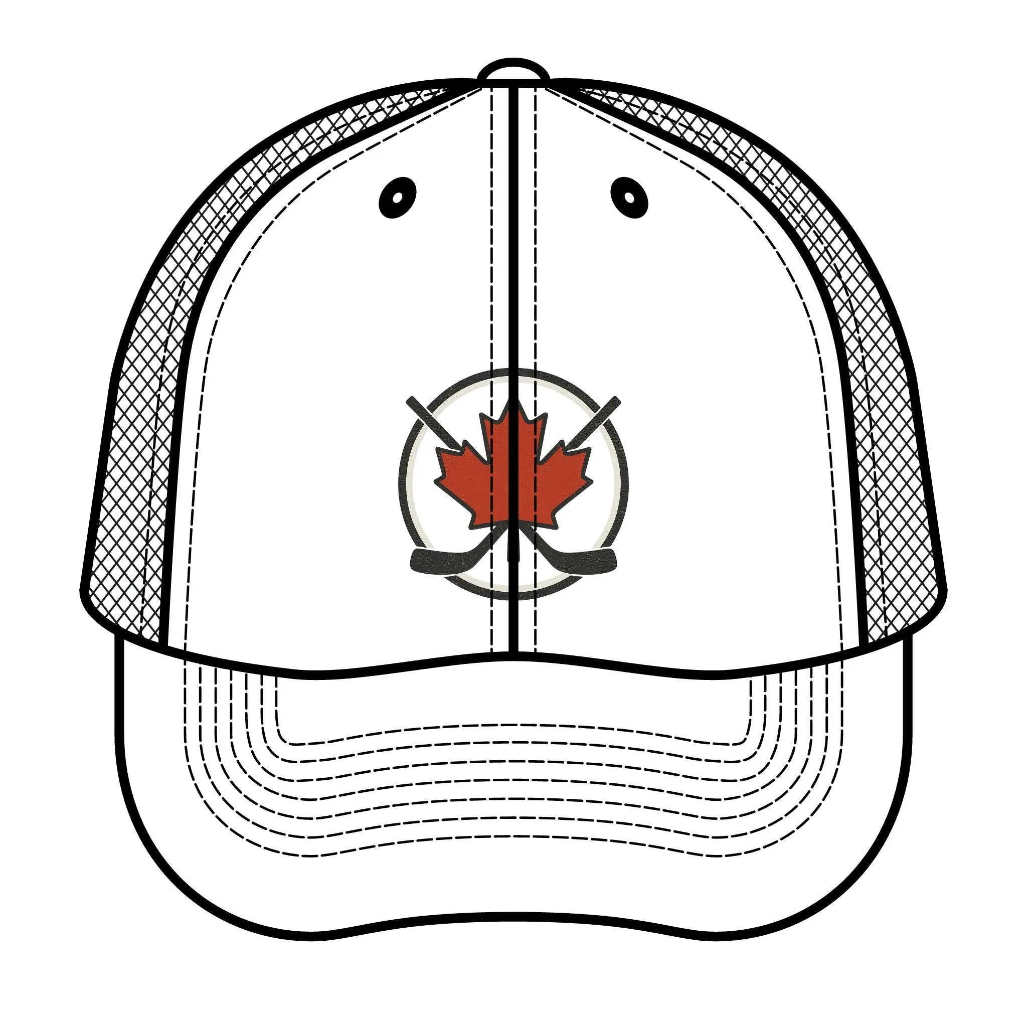 Maple Stick Hockey Hat Canadian Maple Leaf Cap with Crossed Hockey Sticks - Premium Snapback Trucker Hat - Canada Pride Baseball Cap Printify