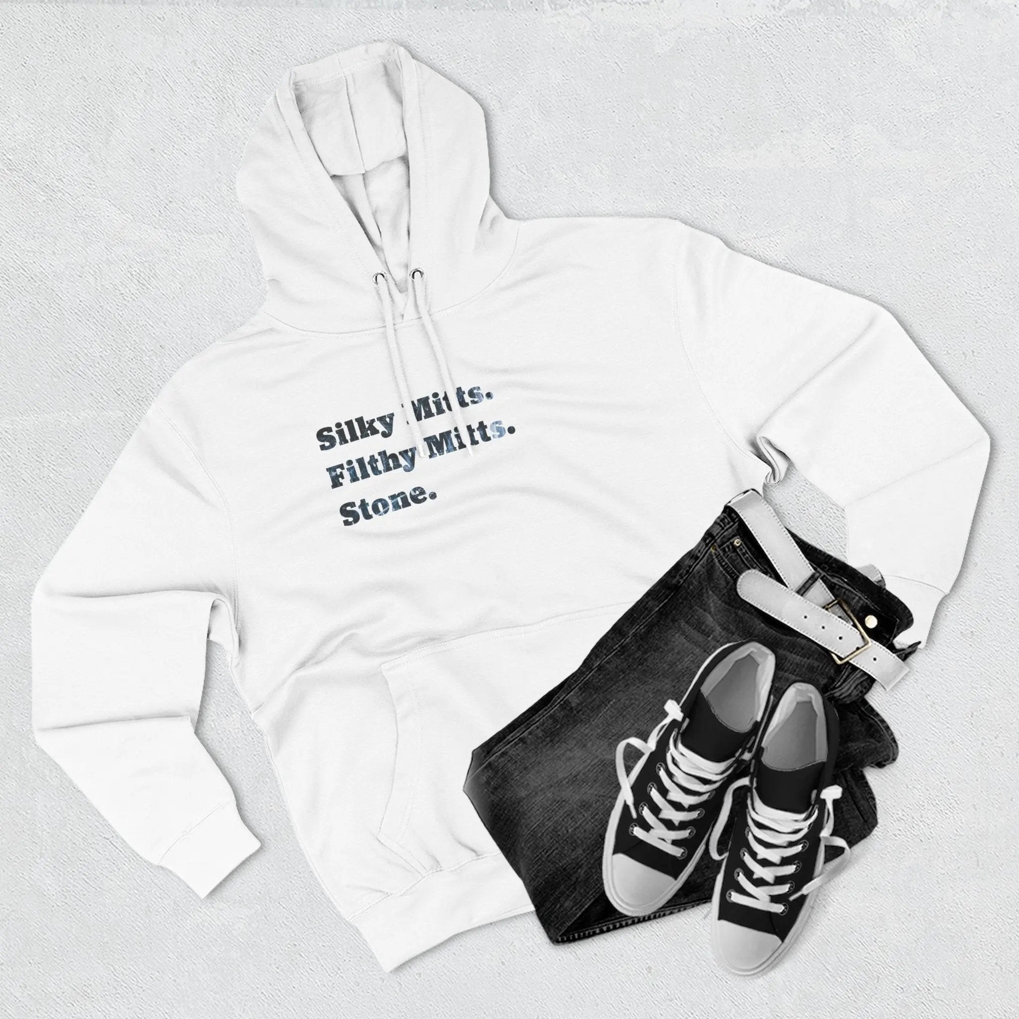 Fleece Hoodie Canadian Slang Series Silky Mitts Filthy Mitts Stone Hockey Saying Printify