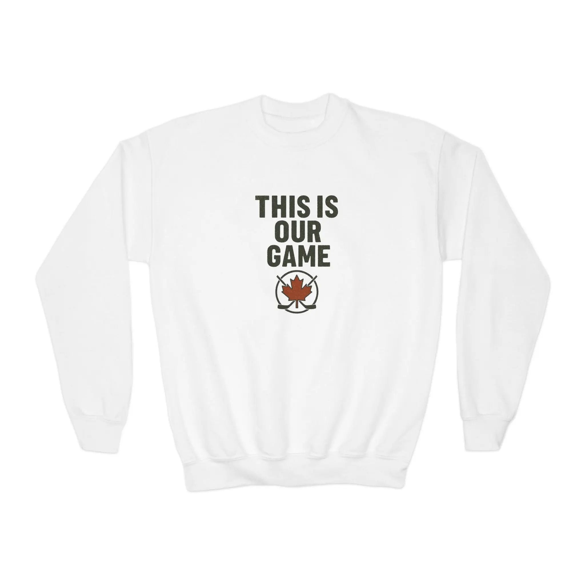 Maple Stick Youth Crewneck Sweatshirt – Our Game Sweater, Canadian Pride Printify