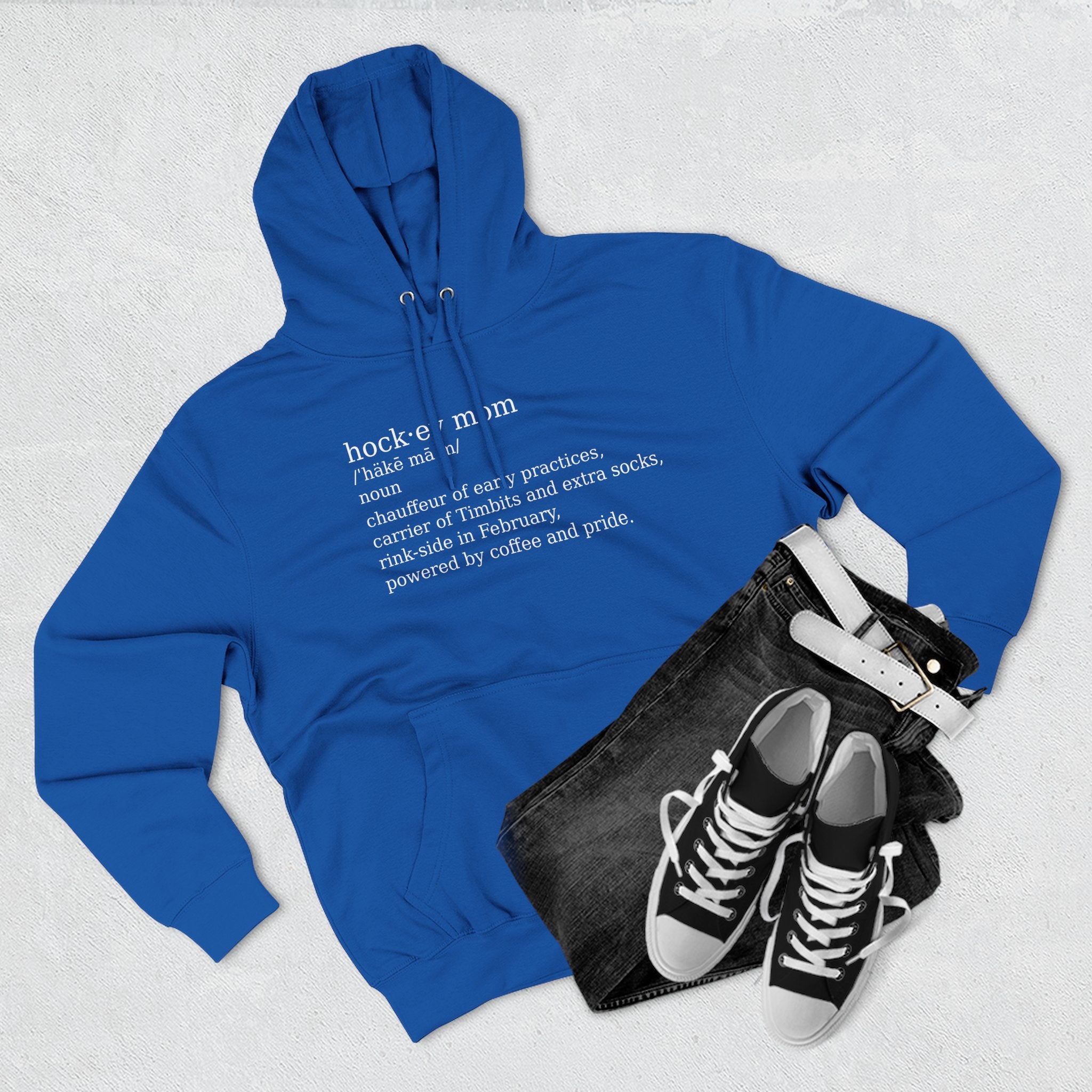 Funny Hockey Mom Definition Hoodie | Canadian Hockey Mom, Timbits, Rink Side, Powered by Coffee