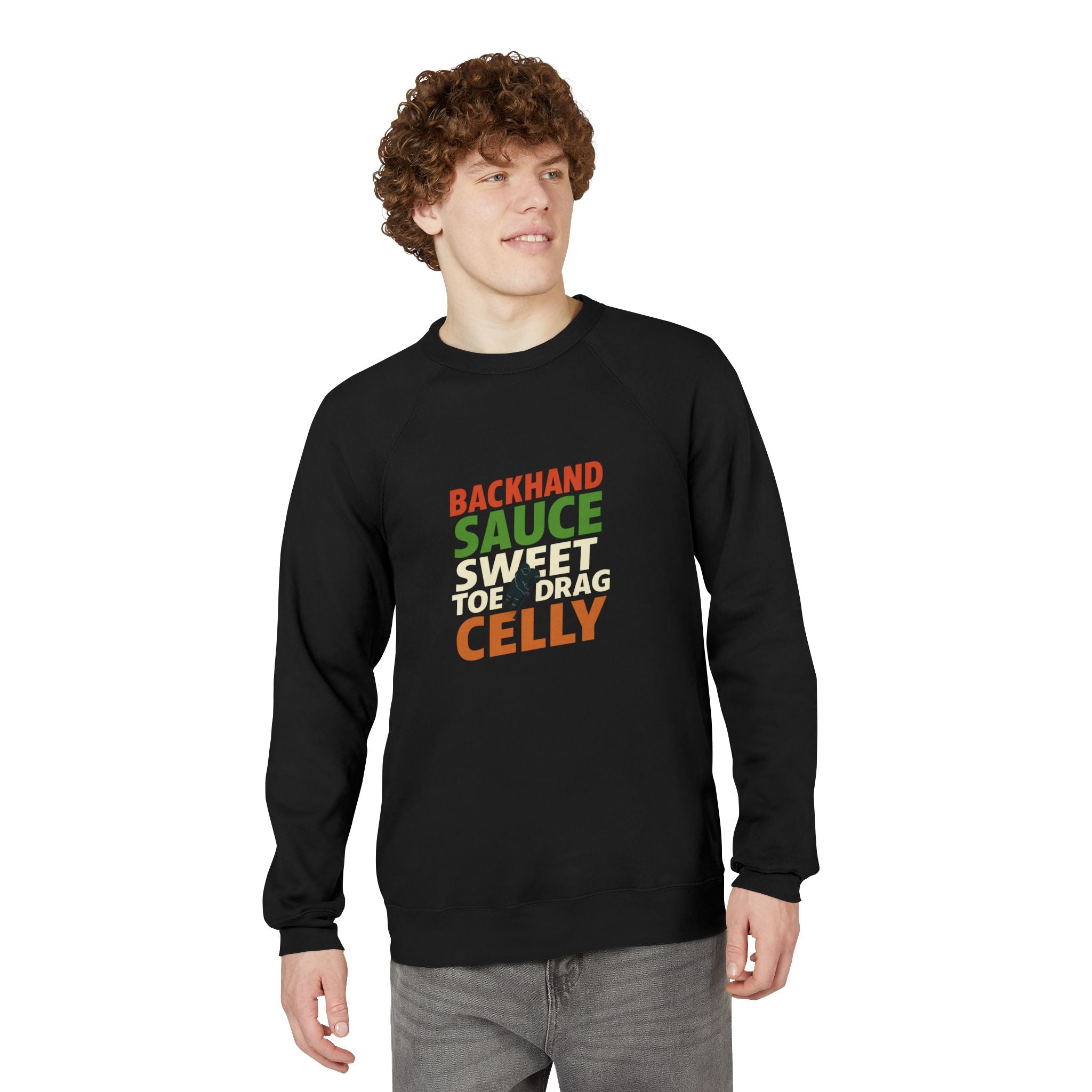 Canadian Hockey Slang Backhand Sauce Celly Sweatshirt | Raglan Sponge Fleece