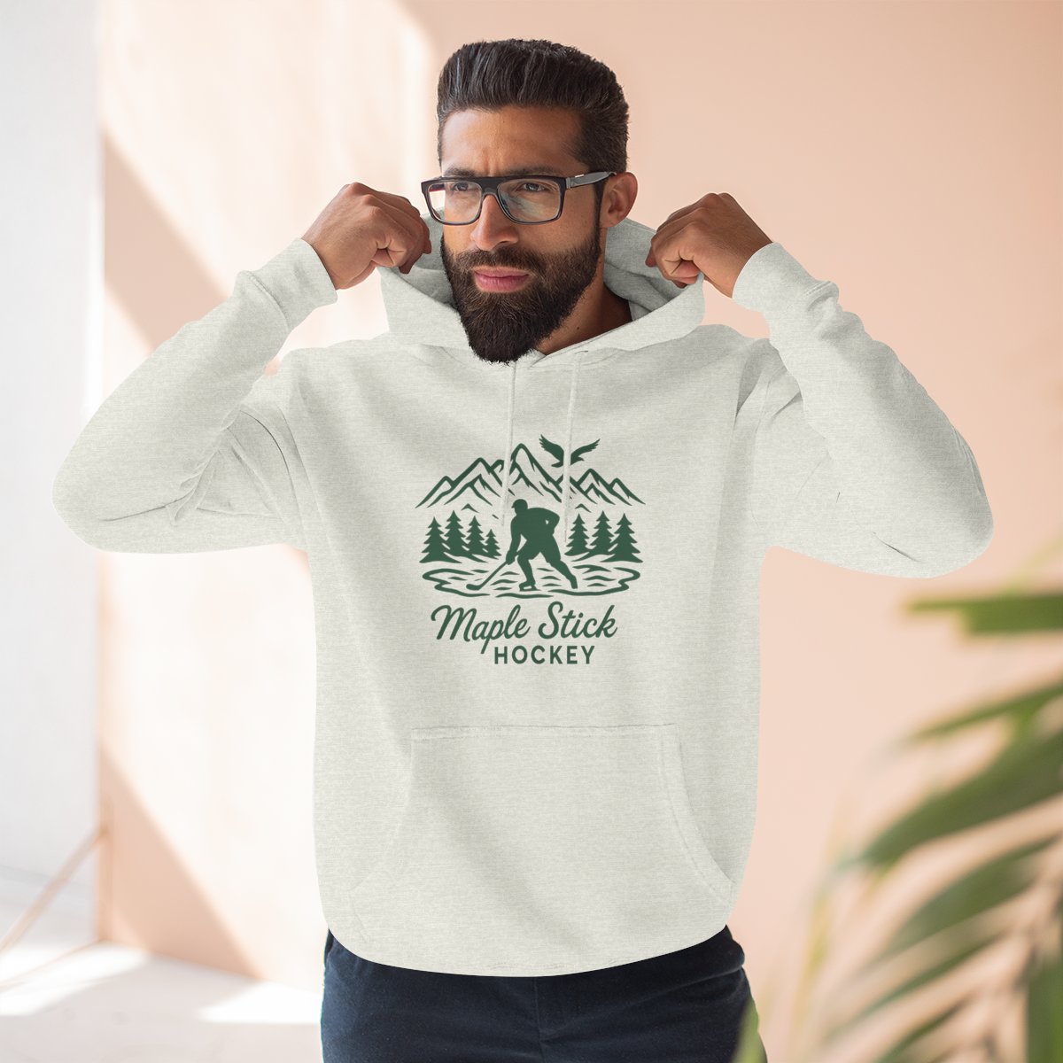 Maple Stick Hockey Fleece Hoodie | Cozy Sportswear, Perfect for Winter, Gift for Athletes, Outdoor Adventure, Unique Hockey Merchandise Printify