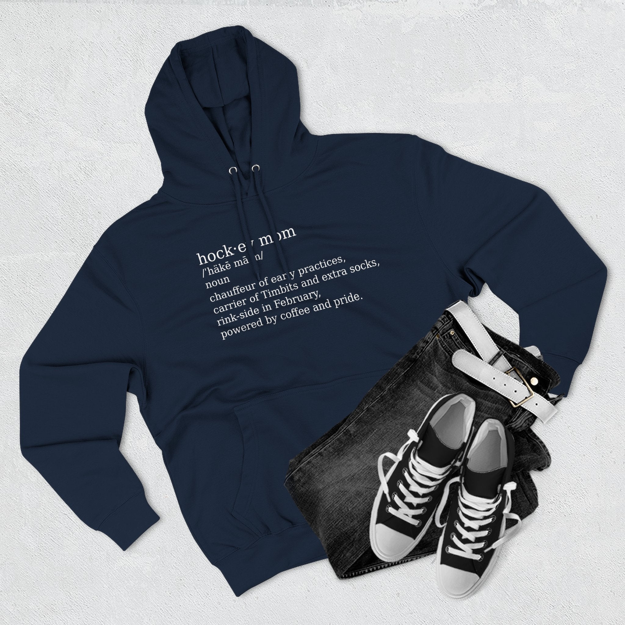 Funny Hockey Mom Definition Hoodie | Canadian Hockey Mom, Timbits, Rink Side, Powered by Coffee