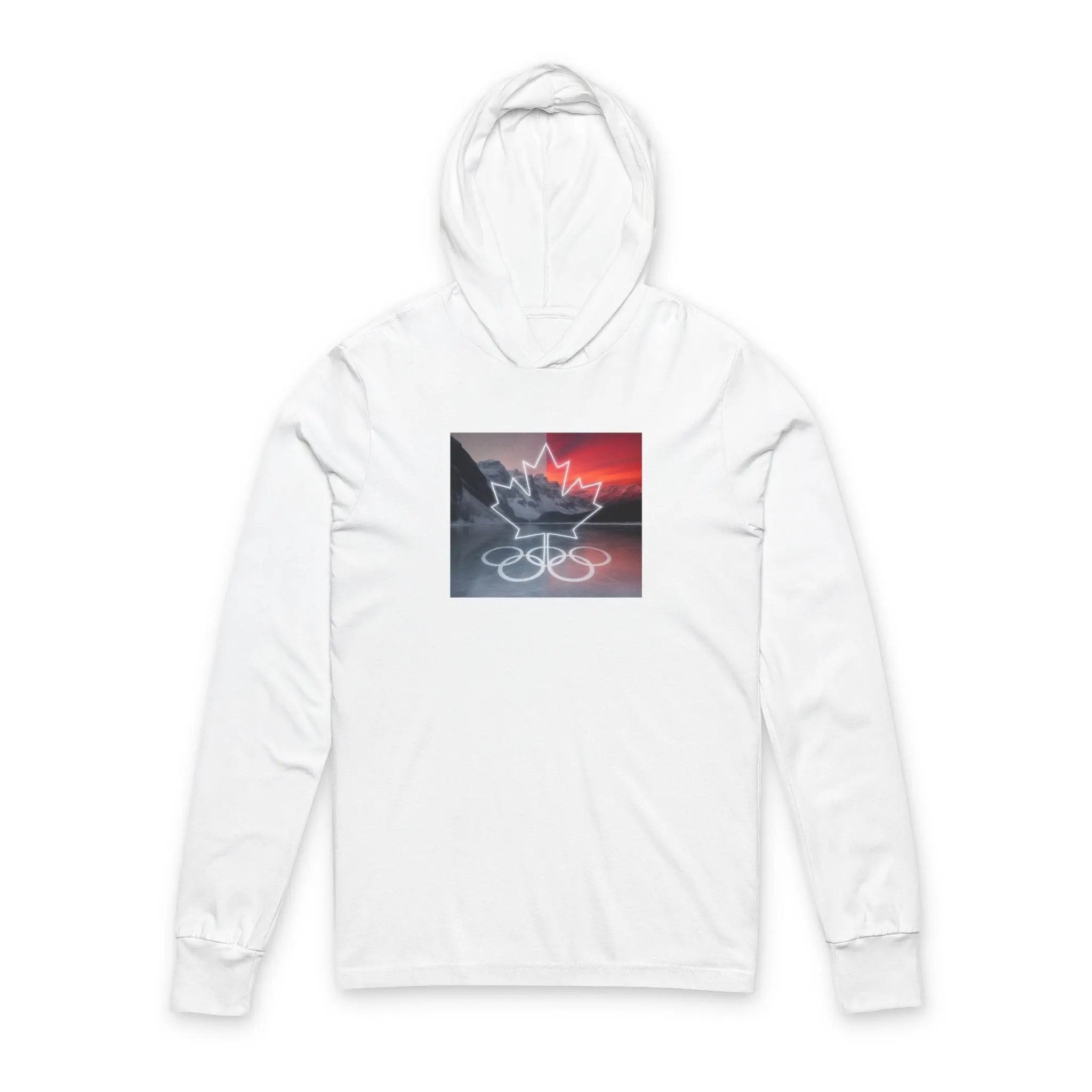 Canada Flag Alberta Mountains Hooded Tee, Olympic Games 2026 Winter Apparel, Canadian Style Long Sleeve Shirt, Unisex Hoodie Top, Mountain Printify