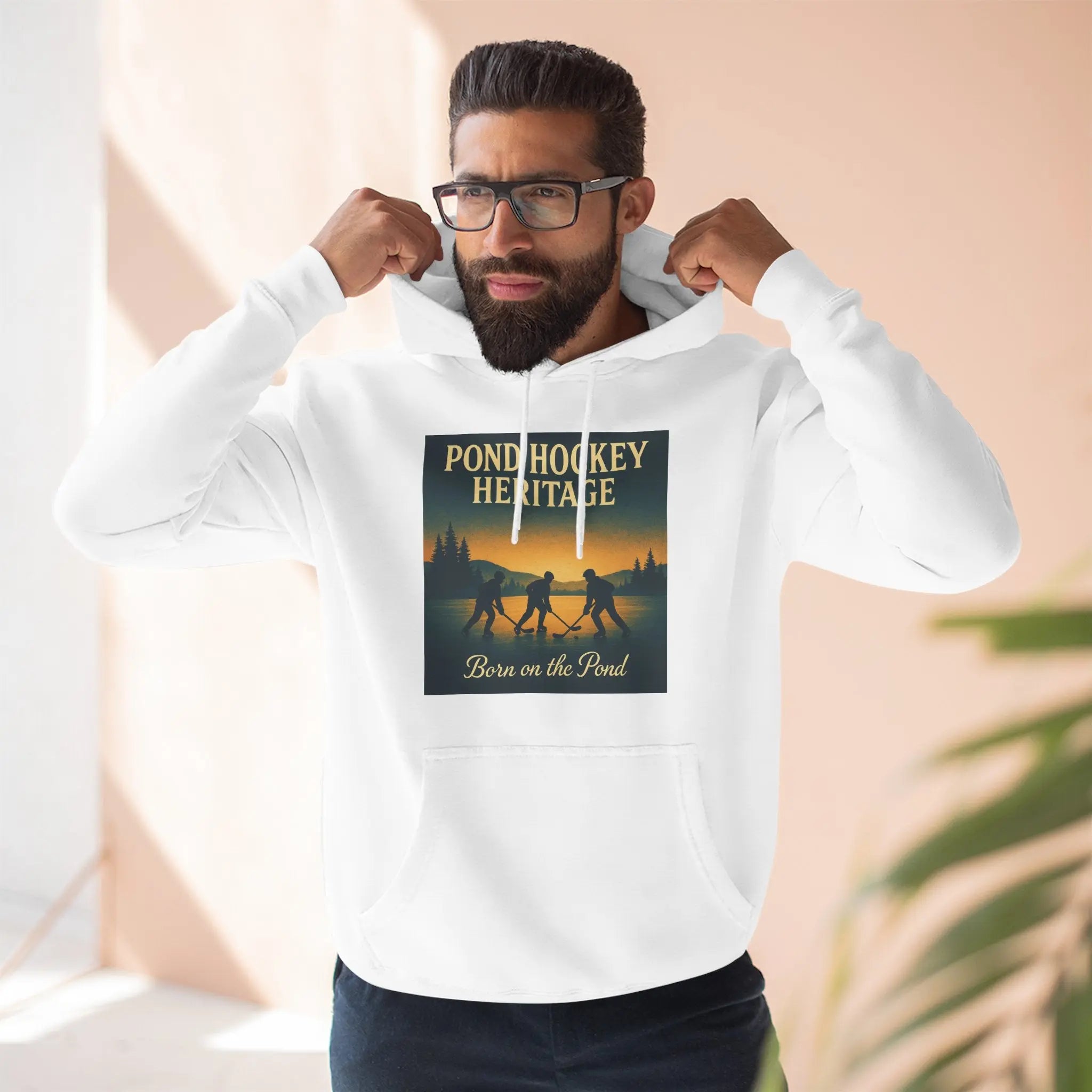 Pond Hockey Heritage Fleece Hoodie, Cozy Winter Apparel, Outdoor Sports Wear, Comfortable Layering, Great for Gifts & Celebrations Printify